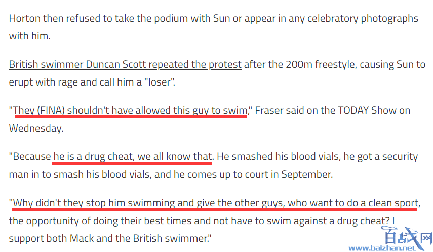 澳大利亚82岁泳坛传奇痛批孙杨：孙杨是一个药物骗子，不应该出现在泳池中