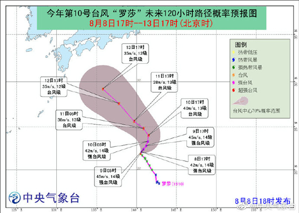 10号台风罗莎情况最新消息：未来120小时路径概率预报图