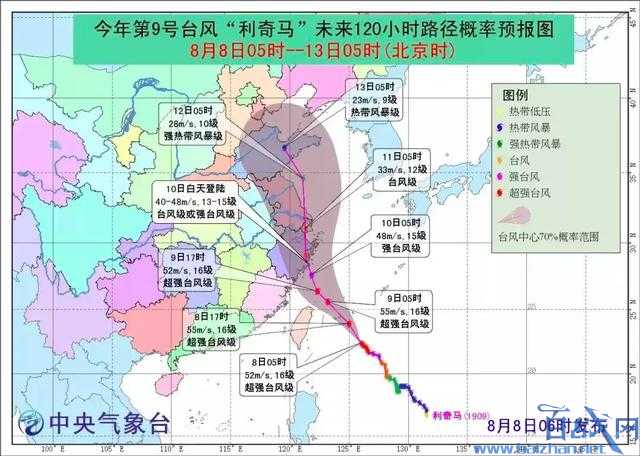 最近9号台风路径消息：9号利奇马超强台风路径