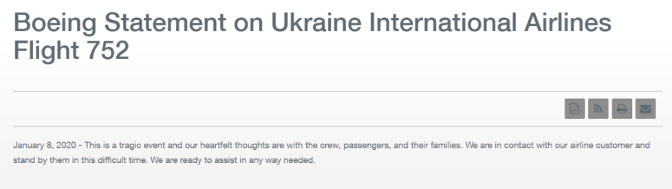 波音回应乌克兰航班波音737客机在伊朗坠机