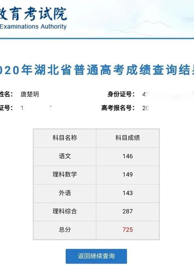 武汉学霸高考725分 理科数学差1分满分!