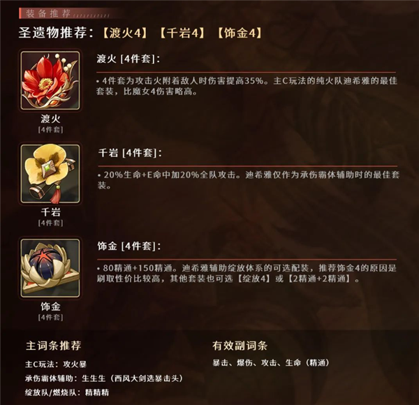 原神迪希雅圣遗物词条推荐